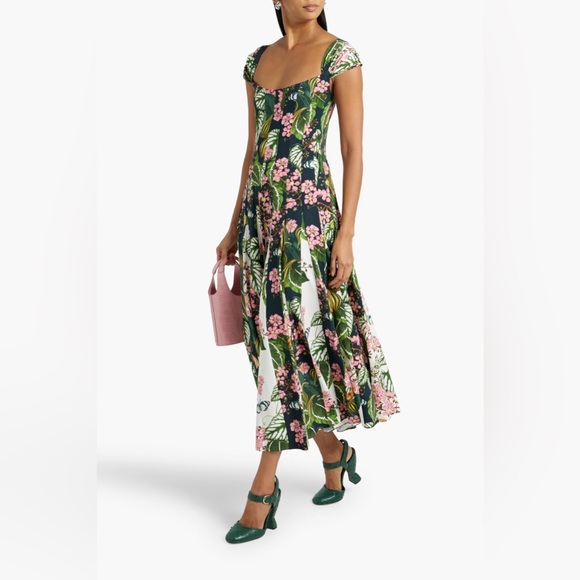 Oscar de la Renta Mixed Botanical Sleeveless Cady Inset Dress, 14 - Picture 6 of 15